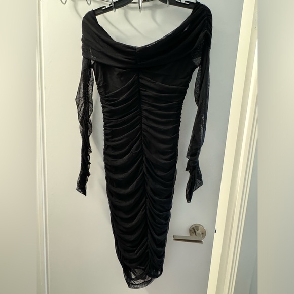 NWOT off the shoulder black mesh bodycon dress - Picture 3 of 3